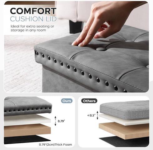 16x12x12 inches, 242 lb, oakvivo Storage Ottoman Cube Small Faux Leather Tuffed Foot Rest Stool with Rivet Design