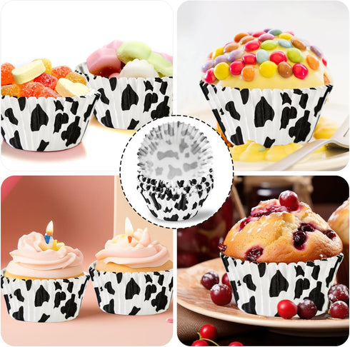 Cow Paper Patterned Cupcake Liners, 100Pcs Mini Muffin Baking Cups for Birthday and Farm Animal Parties