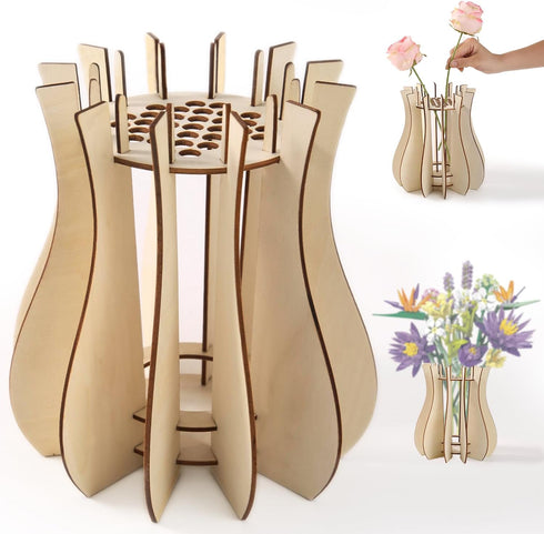 Yeconire Wooden Vase for Lego Flowers, Vase Building Set for Roses, Wood Puzzle