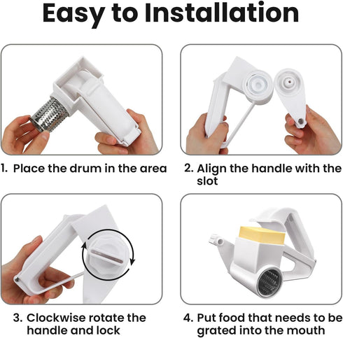 NEZUIBAN Cheese Grater with Handle, Rotary Cheese Grater,Vegetable, Chocolate, Hard Cheese & Nut Grater,White