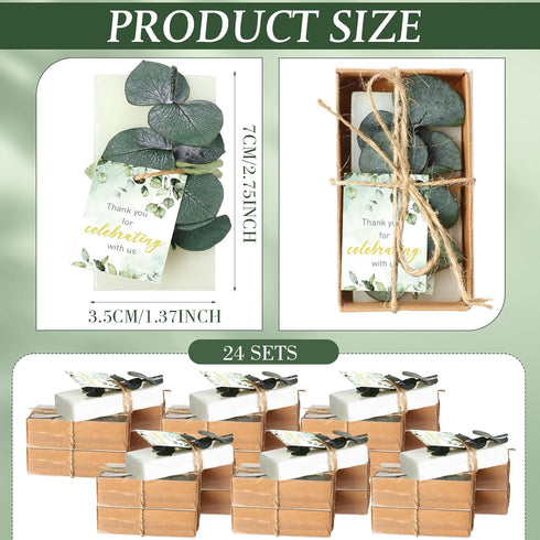 24 Sets Mini Eucalyptus Handmade Soaps Wedding Soap Bulk Party Gifts Baby Shower Gifts for Guest with Thank You Cards