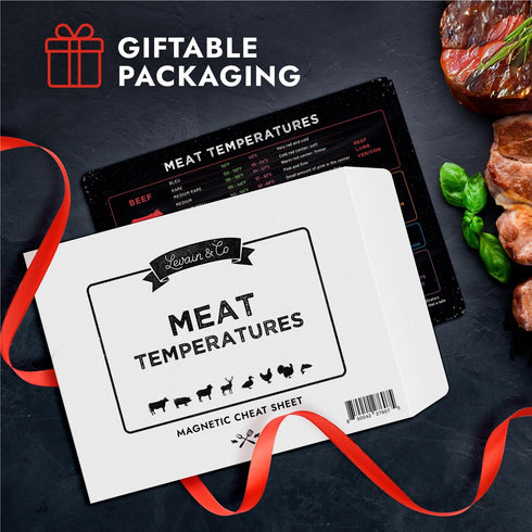 Levain & Co Meat Temperature Magnet - Beef, Poultry, Fish & Pork Cooking Temperature Chart - Horizontal Meat Temperature Chart - Meat Temp Magnet Kitchen Tools Cooking Gadgets - Fridge Accessories by Levain & Co