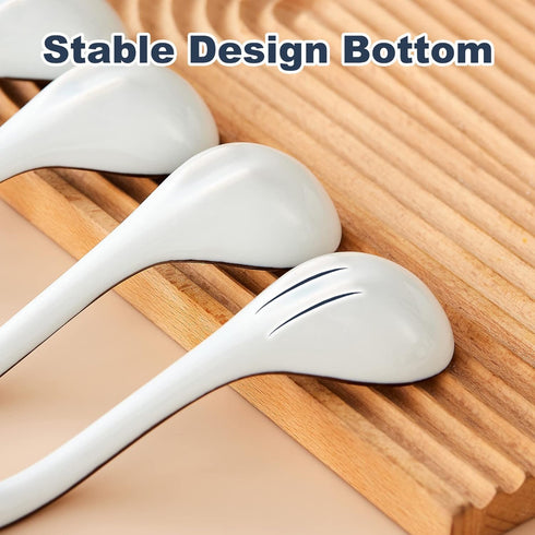 Set of 4 Asian Ceramic Soup Spoons, Long Handle for Ramen, Dumplings, Pho, Miso, Dishwasher Safe