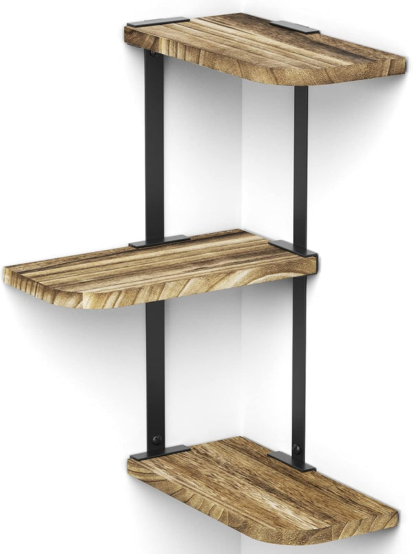 Love-KANKEI Corner Shelf Wall Mount of 3 Tier Rustic Wood Floating Shelves