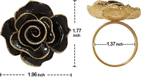 Black Napkin Rings Set of 6, Flower Rose Napkin Holder Rings Buckles for Table Decoration Wedding Valentine’s Christmas