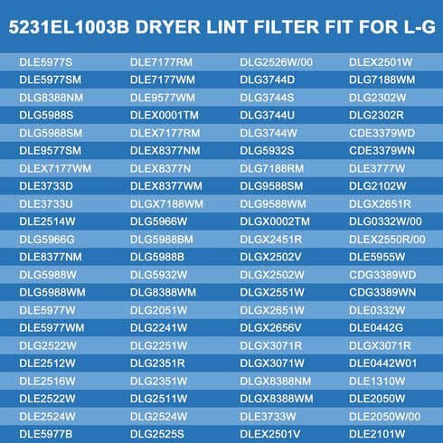 AMI PARTS 5231EL1003B Dryer Lint Filter, Compatible with LG Dryer Vent Lint Screen Replace DLE2516W