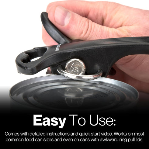 Lantana Smooth Edge Can Opener with Bottle Cap Lifter - Manual Safety Tin Opener - Black/Stainless Steel