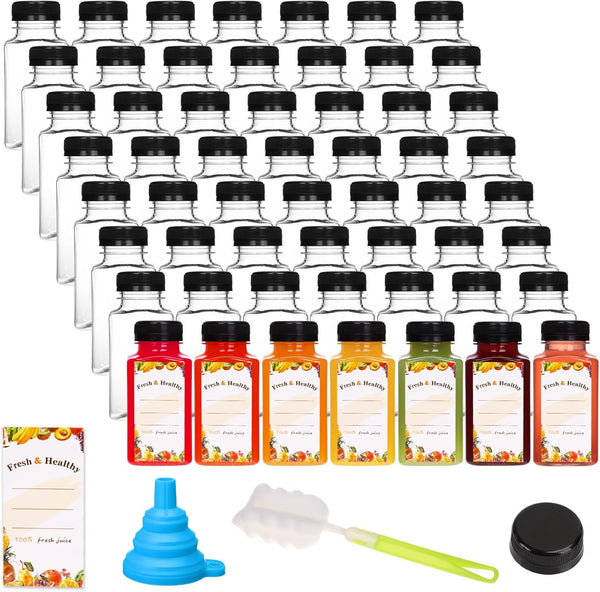 Moretoes 56pcs 8oz Plastic Juice Bottles with Caps, Reusable Clear Plastic Juicing