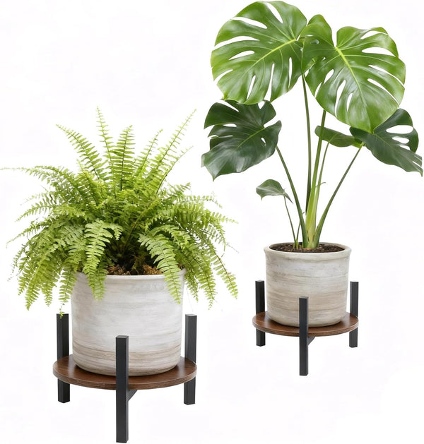 Vigordream Plant Stand Indoor, Heavy Duty Sturdy Metal Wooden Plant Holder Stool,