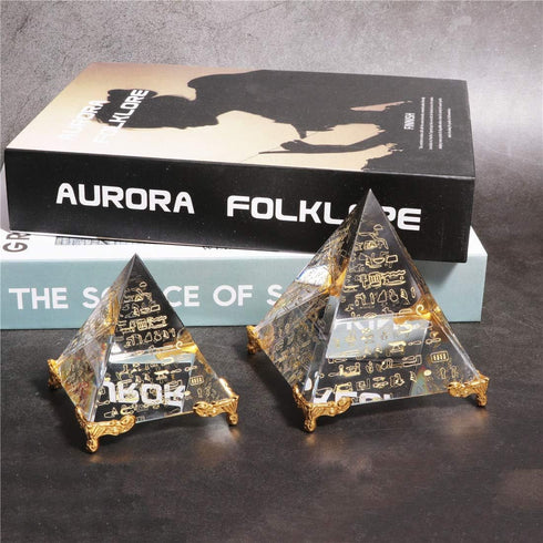 Waltz&F Crystal Sanskrit Pyramid with Pillars, Home Office Party Desk Decoration, 3.1'' Gold