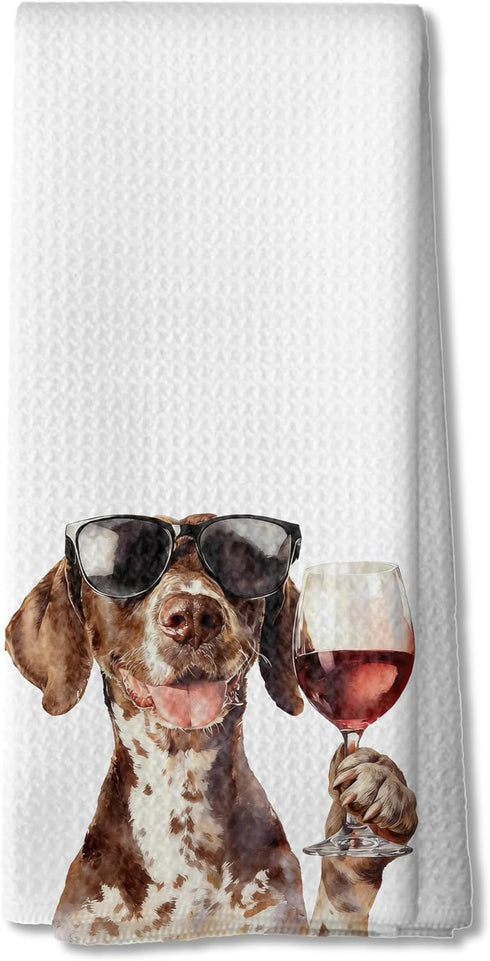 Funny Wine German Shorthaired Pointer Kitchen Towels, German Shorthaired Pointer Gifts Dish