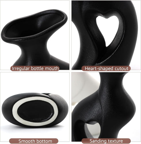 Set Ceramic Vase Hollowed Heart Flower Vase for Modern Nordic Boho Home Decor, Aesthetic Decor for Table Centerpiece