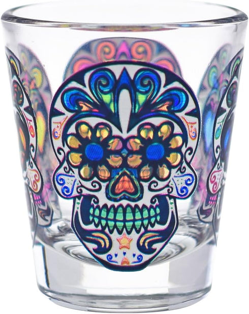 Culver 1.75-Ounce Sugar Skulls Decorated Shot Glasses, Set of 4