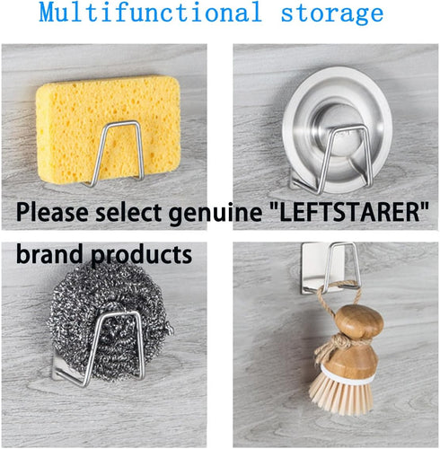 LEFTSTARER 4 Pack Sink Sponge Holder for Kitchen, Premium SUS304 Stainless Steel Rustproof Waterproof Adhesive