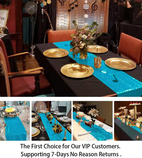 ShiDianYi Turquoise Sequin Table Runner, 14" x 108" Aqua Blue