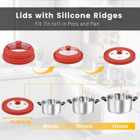 Microwave Splatter Cover, Vented Silicone and Glass Lid, Collapsible Plate Cover for 6-11 inch Plates