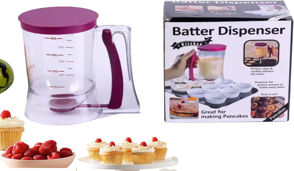 Pancake Batter Dispenser with Spring-Loaded Handle for Pancake Waffle Maker, Kitchen Accessory Mixing Cup (Purple)