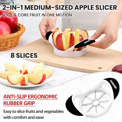 SCHVUBENR 3.5 Inch Apple Slicer - Professional Stainless Steel Apple Cutter with 8 Sharp Blades (Black)
