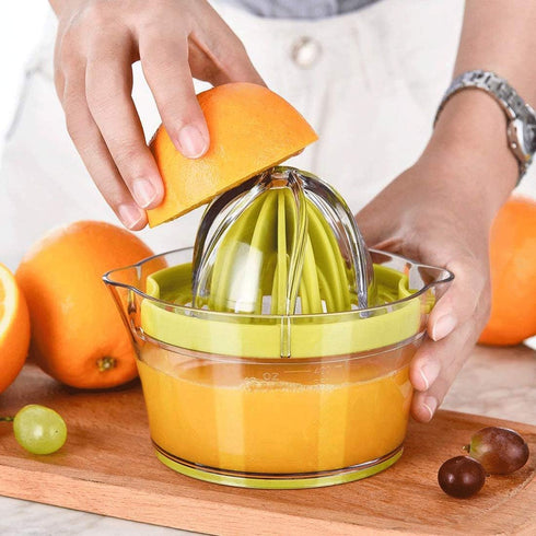 Manual Citrus Lemon Orange Juicer, 12OZ Hand Squeezer with Built-in Measuring Cup and Grater, Green