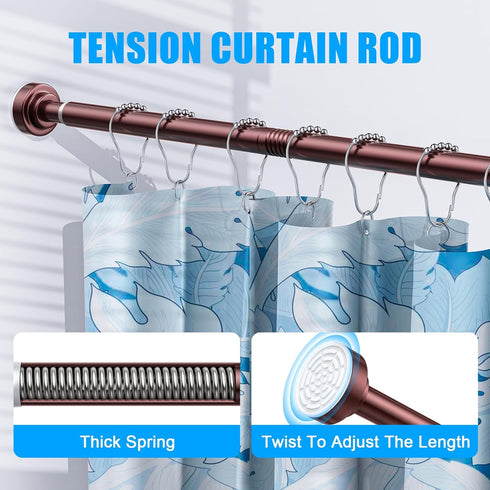 TEECK Shower Curtain Rod - 27-76 Inch Adjustable Spring Tension - Anti-Slip No Drilling for Bathroom