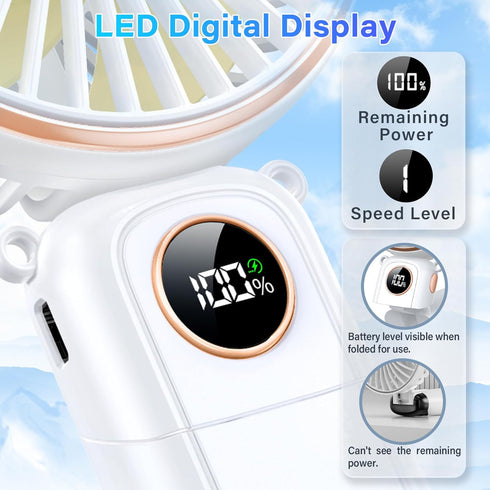 Portable Handheld Fan, 5200mAh Rechargeable, 180° Foldable Mini Hand Held Fan, Max 22 HRS Working, 6 Speeds, Quiet