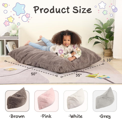 3-in-1 35" 50" 10", MOMCAYWEX Kids Bean Bag Chair, Gaint Pillow Mattress for Kids, x x Dark Brown