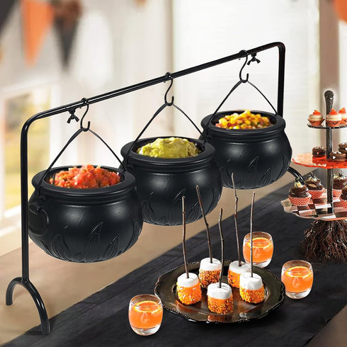 ORIENTAL CHERRY Halloween Decor - Set of 3 Witches Cauldron Serving Bowls on Rack for Home Kitchen Decoration