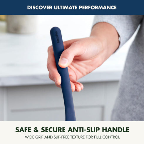 GreenPan Blue Silicone Solid Turner Spatula, Flexible Nonstick Cooking Utensil with Rigid Steel Core