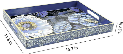 PDUHKO 15.7 11.8 inches, Serving Tray with Handles, * Plastic Ottoman Tray with Exquisite Paintings, Trays for Coffee