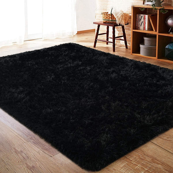 ISEAU Ultra Soft Fluffy Rug | 3 x 5 Feet Shaggy Area Rug for Bedroom, Living Room, Nursery, Black