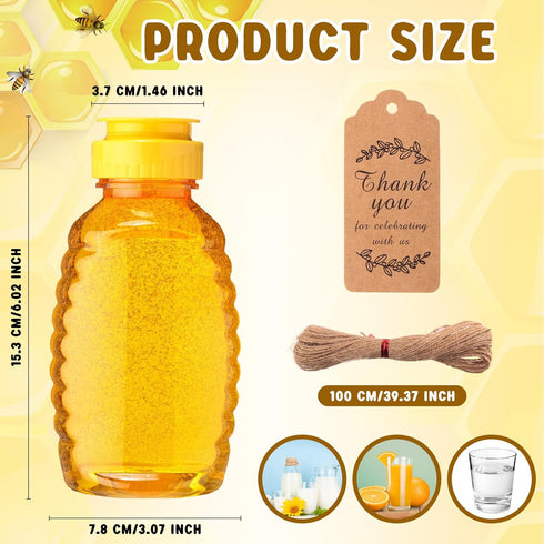36 Set 16 oz Sliner Clear Honey Squeeze Bottle Plastic Honey Jars with Leak Proof Flip Top Lid and Thank You Tag Honey