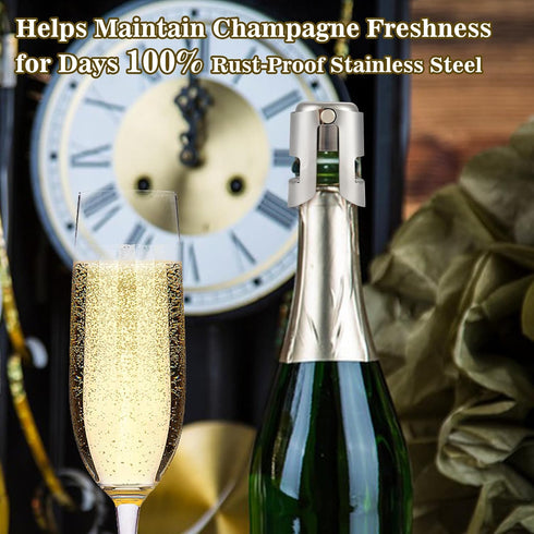 I-MART Pack of 6 Stainless Steel Champagne Stoppers - Prosecco & Sparkling Wine Bottle Stopper