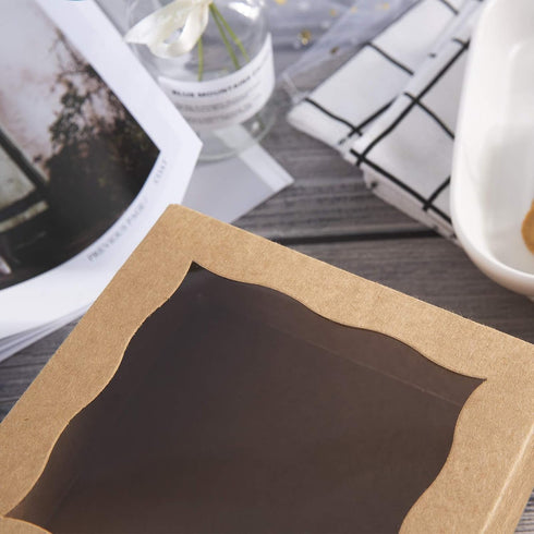 ONE MORE 6" Brown Bakery Boxes with PVC Window for Pie and Cookies, 12 Pack, Natural Kraft Paper