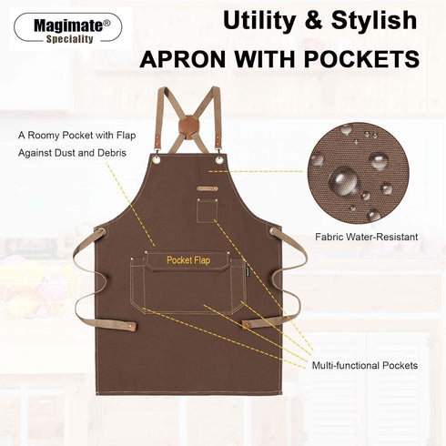 Chef Apron for Men Women, Cotton Canvas Cross Back Straps Apron for Kitchen Cooking, Artists Painting