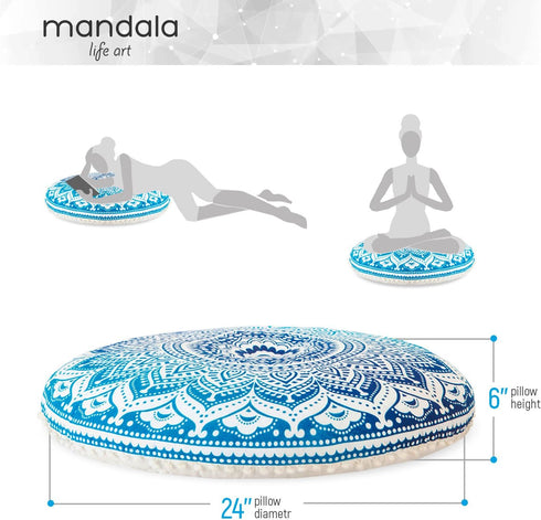 Bohemian Round Floor Cushion Cover for Yoga and Meditation - Handcrafted Organic Cotton Pouf