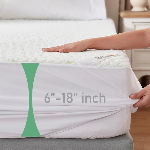 Waterproof Mattress Protector, Twin Size Fitted Mattress Pad, 6"-18" Deep Pocket, Soft Breathable Noiseless Cover