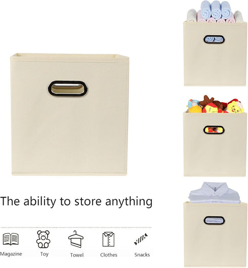 Yunkeeeper Storage Bins Cubes, Fabric Cube Organizer with Handle, Foldable Bins for Cloth or Accessory Storage, Set of