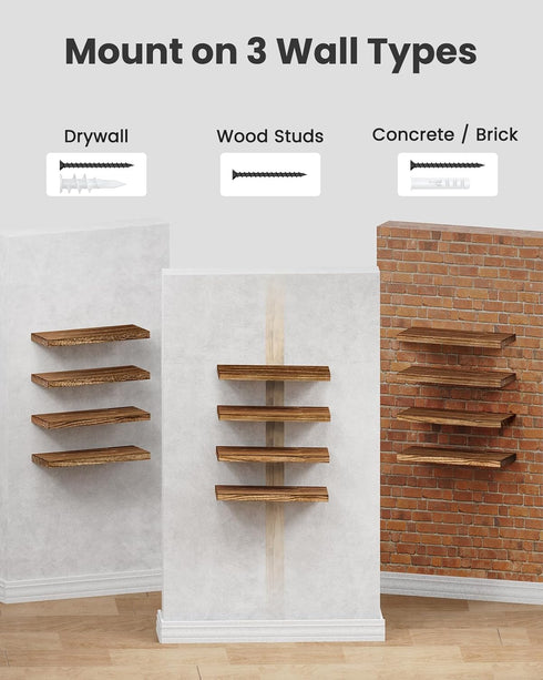 Set 4, AMFS40BN AMADA HOMEFURNISHING Floating Shelves, Paulownia Wood Wall Shelves for Bathroom/Living
