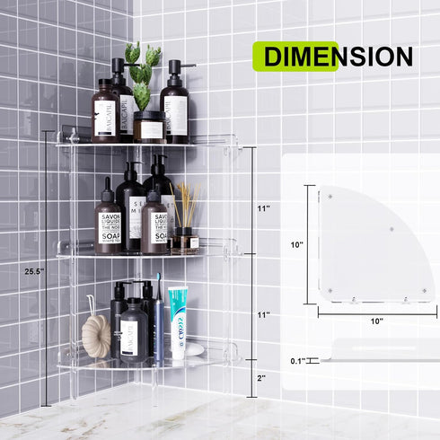 3 Bakzon Corner Shower Caddy, Tier Acrylic Shower Organizer Corner for Inside Shower, Rustproof Floor Standing Shower
