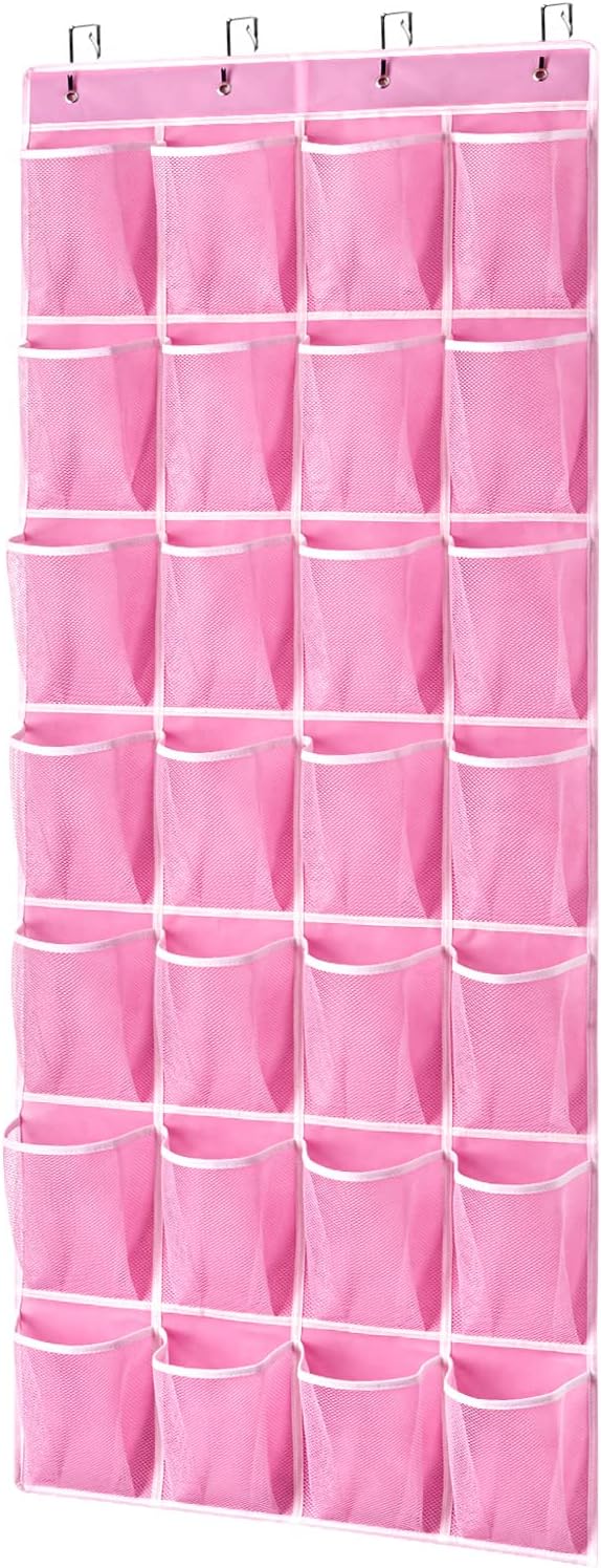 KEEPJOY 28 Pockets Hanging Shoe Organizer - Over the Door Shoe Holder Rack with Mesh Pockets, Large Size 65 x 23 Inch