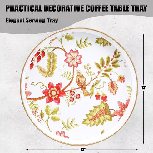 Counter Spsyrine Decorative Serving Tray with Handles, Lacquered Coffee Table Tray for Ottoman, Round Waterproof