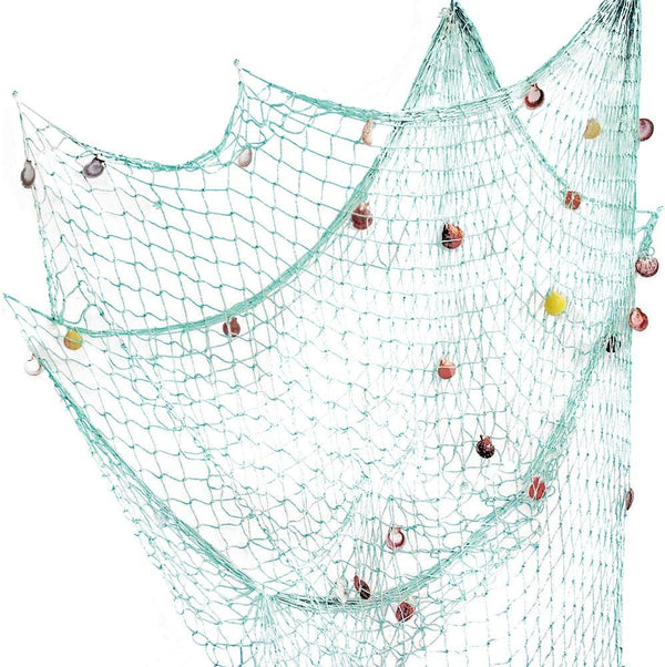 Rosoz Nature Fish Net Wall Decoration with Shells, Ocean Themed Hangings for Pirate Party, Wedding, Photographing (Aqua)