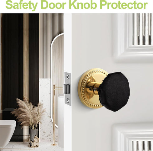 Door Handle Covers, 4Pcs Black Decorative Round Soft Knob Covers with Clear Anti-Collision Adhesive Strip