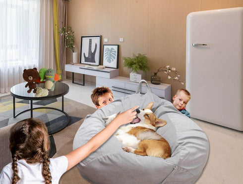 Kisoy Bean Bag Chair Cover (No Filler), Washable Ultra Soft Corduroy Cover for Stuffed Animal Storage, Organizing Plush