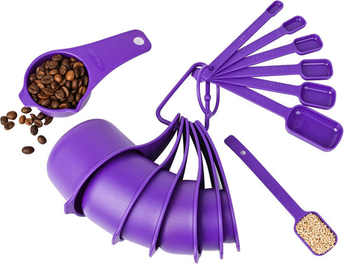 Plastic Measuring Cups and Spoons Set, 15 Pieces, 7 Dry & Liquid Measuring Cups, 7 Spice Spoons with Leveler