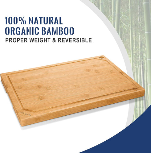 4-Piece Set Set Hiware Extra Large Bamboo Cutting Boards for Kitchen, Heavy Duty Cutting Board with Juice Groove