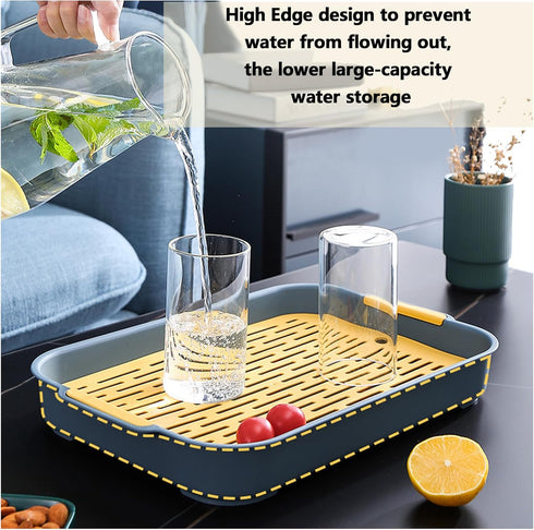 Eco-Friendly PP Dish Tray Drying Rack, Double-Layer Plastic Drainage Rack for Kitchen Countertops