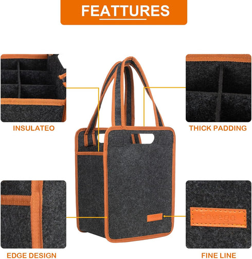 6 Bottle Wine Tote Bag, Insulated Thermal Padded Wine Carrier Tote, Reusable Wine Bags for Travel, Camping, Picnic