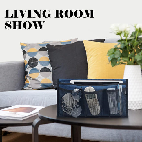 Blue Bedside Caddy Organizer - Nightstand & Loft-Bed Storage with Pockets