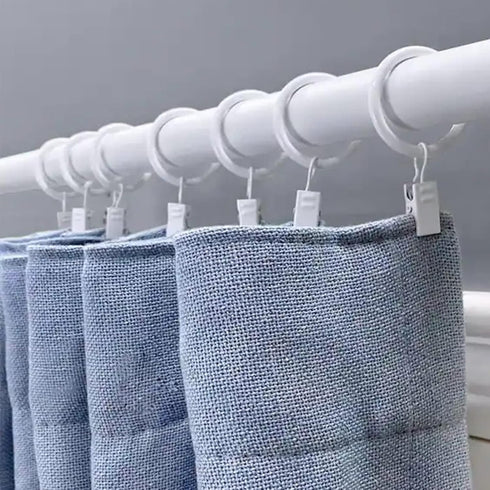 Set of 14 White Iron Metal Curtain Rings with Clips, Drapery Hooks, 1.25 Inch Interior Diameter for Hanging Curtains